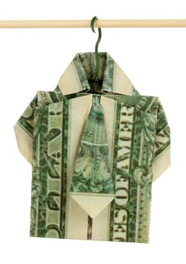 dolar üzerinde beyaz izole askı forması içine katlanmış.
