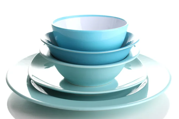 白で隔離される青い食器 — ストック写真
