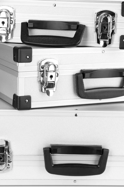 Stříbrný kufr zblízka — Stock fotografie