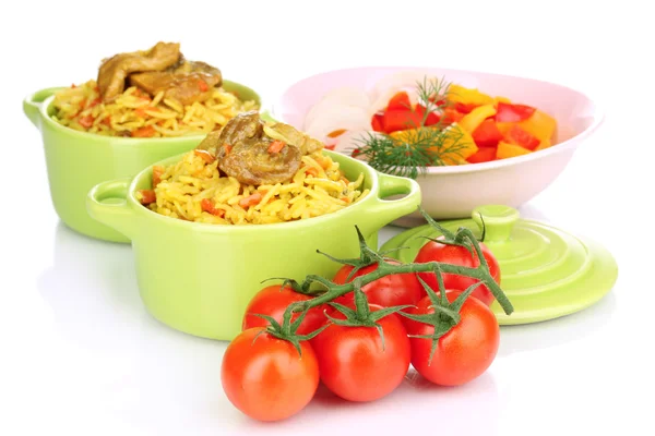 Delicious pilaf with vegetables isolated on white — Stock Photo, Image