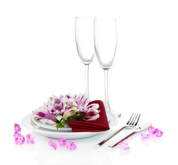 흰색 절연 꽃 축제 테이블 설정 — 스톡 사진