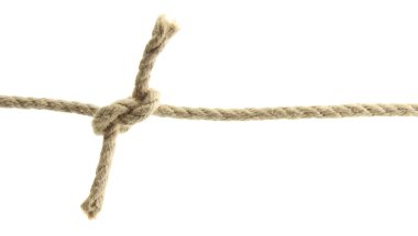düğüm üzerinde beyaz izole, iple