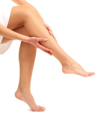 güzel kadın bacakları, üzerinde beyaz izole