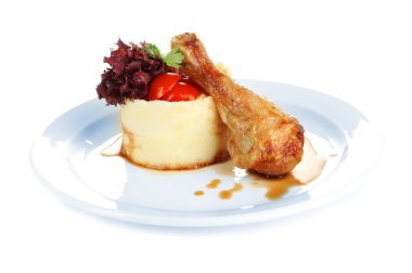 küçük bir kısmı büyük plaka üzerinde beyaz izole gıda