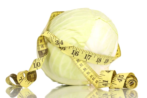 Cabbage with measuring tape isolated on white — Stock Photo, Image