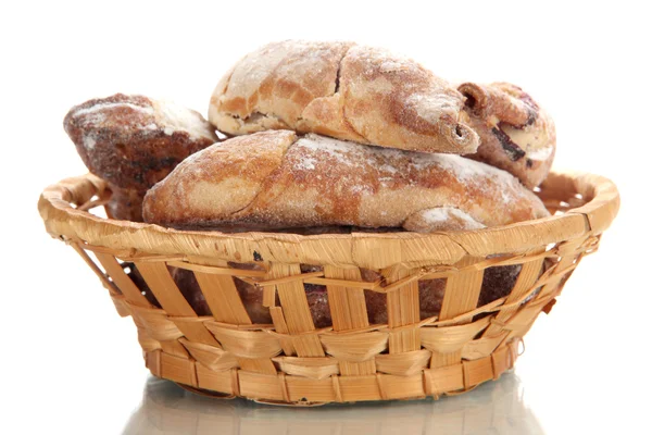 Taste croissants in basket isolated on whit — Stock Photo, Image