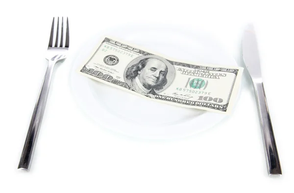 Dinero en plato aislado en blanco — Foto de Stock