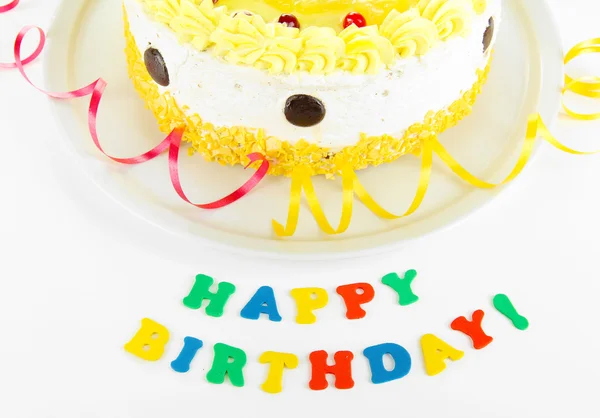 Happy birthday cake, isolated on white — Stock Photo, Image