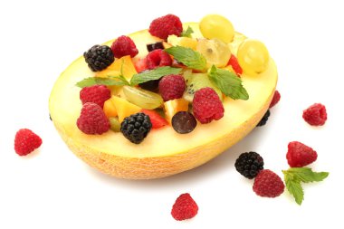 kavun ve üzerinde beyaz izole meyve, taze meyve salatası