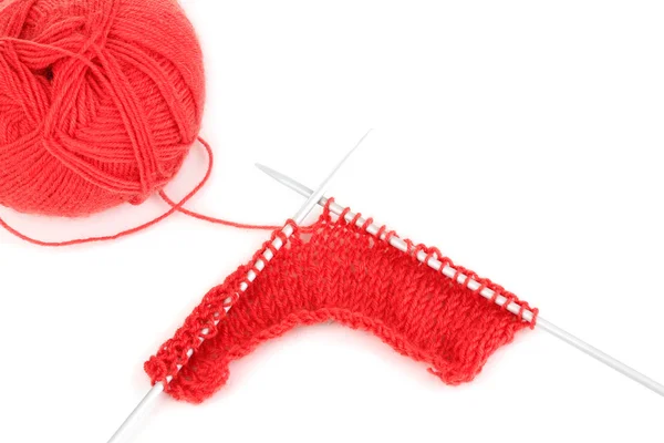 Red knitting yarn isolated on white — Stock Photo, Image