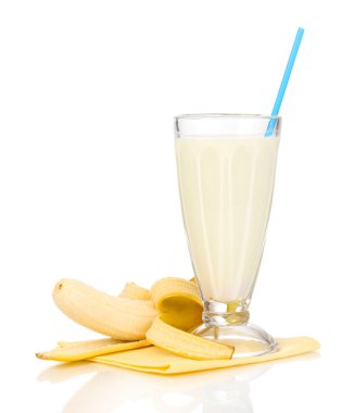 Banana milk shake isolated on white clipart