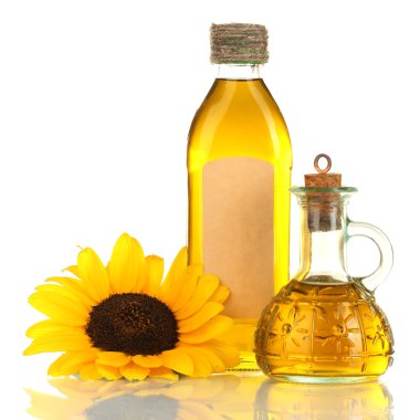 kavanoz ve üzerinde beyaz izole ayçiçeği yağı