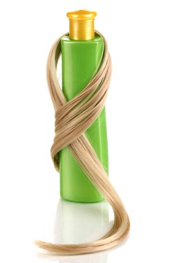 kıvırcık sarı saçlı beyaz izole şampuan yakın çekim ile