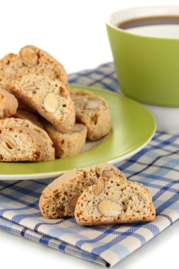 aromatik kurabiye cantuccini ve üzerinde beyaz izole kahve