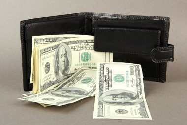 portefeuille met honderd dollar biljetten, op een achtergrond met kleur