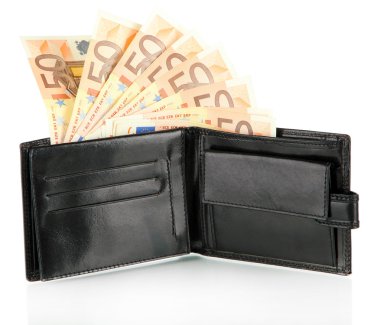 Euro üzerinde beyaz izole cüzdan