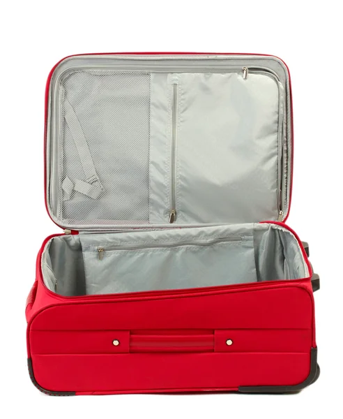 Valise ouverte vide rouge isolée sur blanc — Photo