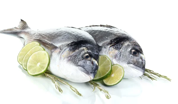 Dos pescados dorado con limón aislado sobre blanco —  Fotos de Stock