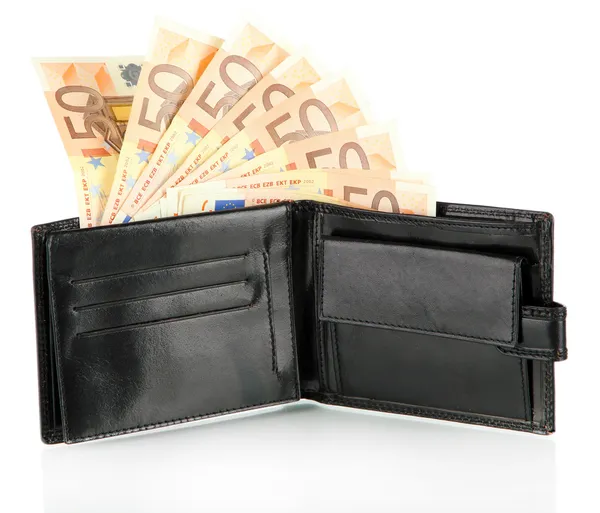 Eura v peněžence izolovaných na bílém — 图库照片