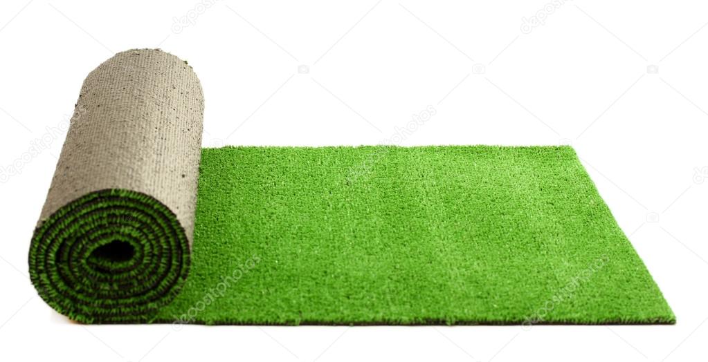 artificial rolled green grass, isolated on white