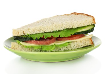 sandviç üzerine beyaz izole plaka üzerinde