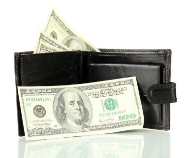 m-cüzdan ile üzerine beyaz izole yüz dolarlık banknot