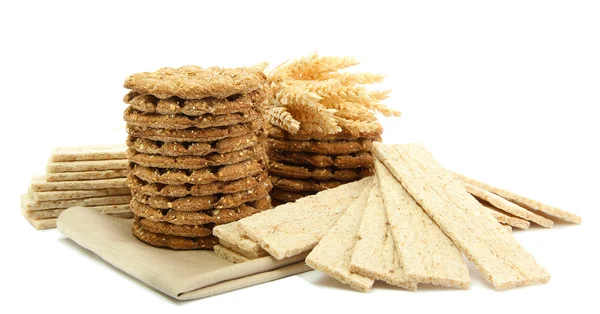 Tasty crispbread and ears, isolated on white — Stock Photo, Image