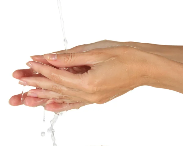 Händewaschen auf weißem Hintergrund in Nahaufnahme — Stockfoto