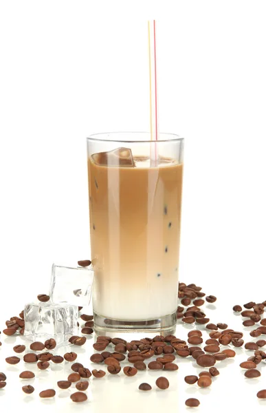 Cold coffee with ice in glass isolated on white — Stock Photo, Image