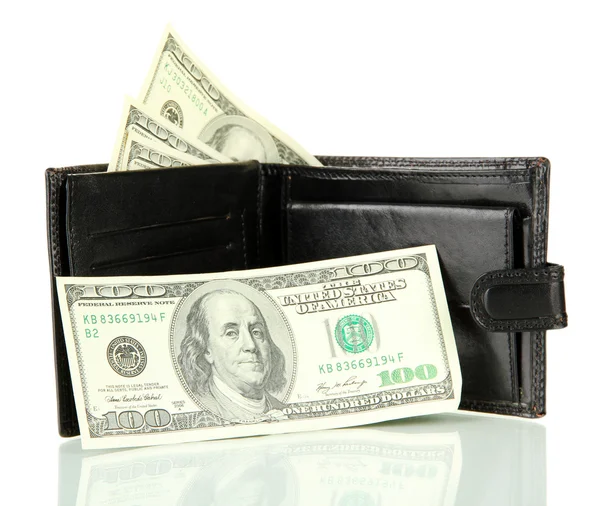 Billetera con billetes de cien dólares, aislada en blanco —  Fotos de Stock