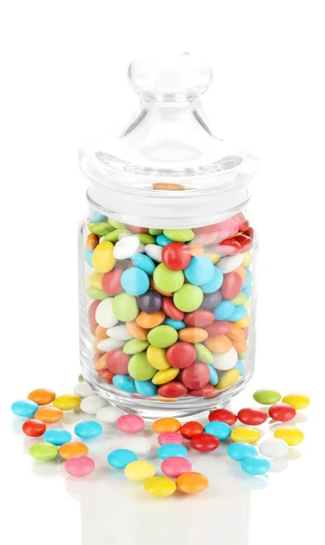 Colorful candies in glass jar isolated on white — Stock Photo, Image