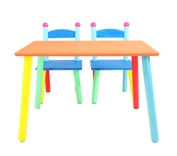 Small and colorful table and chairs for little kids isolated on white — Stock Photo, Image