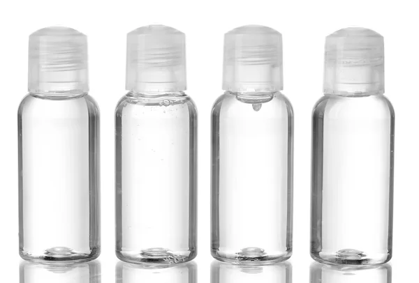 Готельні косметичні пляшки ізольовані на білому — стокове фото