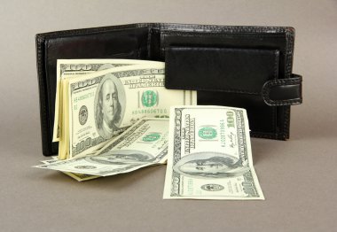 portefeuille met honderd dollar biljetten, op een achtergrond met kleur