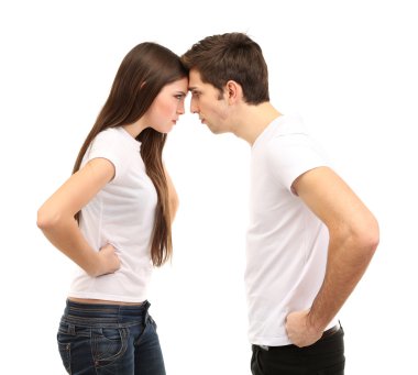 Young couple quarreling isolated on white clipart