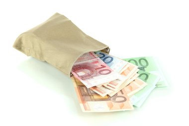ile üzerine beyaz izole farklı euro banknot para çantası