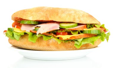 jambon ve üzerinde beyaz izole sebze taze ve lezzetli sandviç