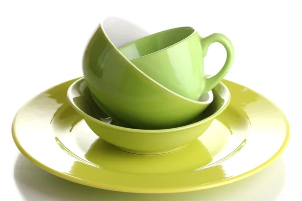 Green tableware isolated on white — Stock Photo, Image