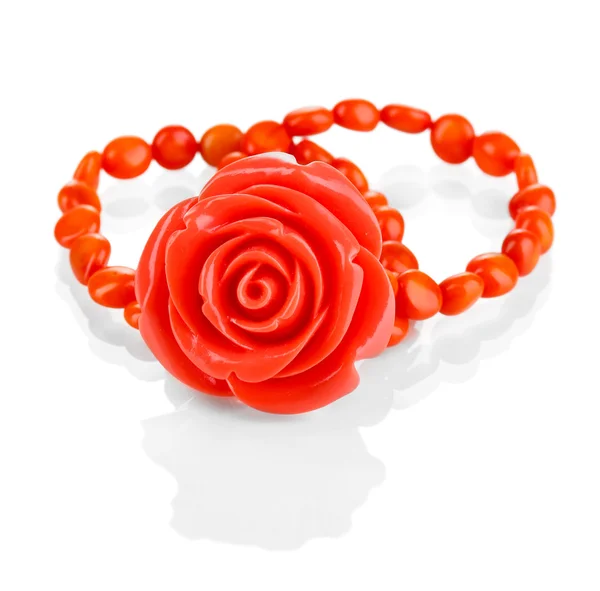Beautiful peach-colored bracelet with rose isolated on white — Stock Photo, Image
