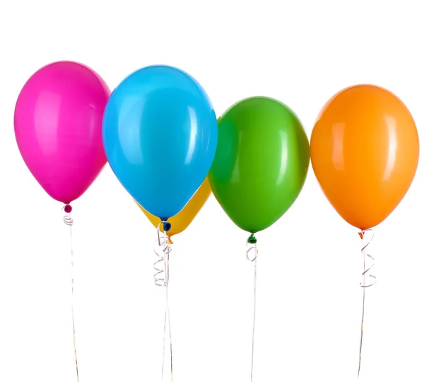 Balões coloridos mantém a palavra "feliz" isolada no branco — Fotografia de Stock