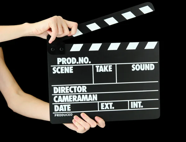 Film üretim clapper tahta üzerine siyah izole — Stok fotoğraf