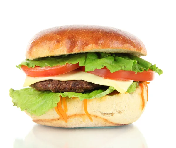 Duże i smaczne hamburgera na białym tle — Zdjęcie stockowe