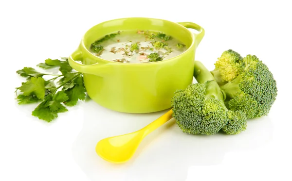 Δίαιτα σούπα με λαχανικά στο τηγάνι που απομονώνονται σε λευκό — Φωτογραφία Αρχείου
