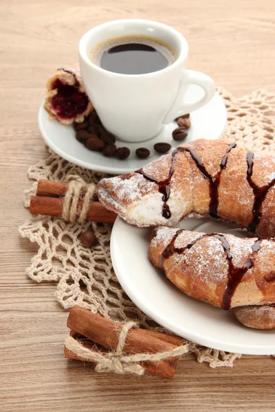 Light tasty breakfast, on wooden table — Stock Photo, Image