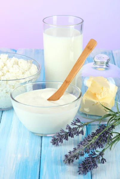 Vaso de leche y queso sobre fondo claro —  Fotos de Stock
