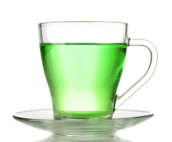 Transparent cup of green tea, isolated on white — Stock Photo, Image