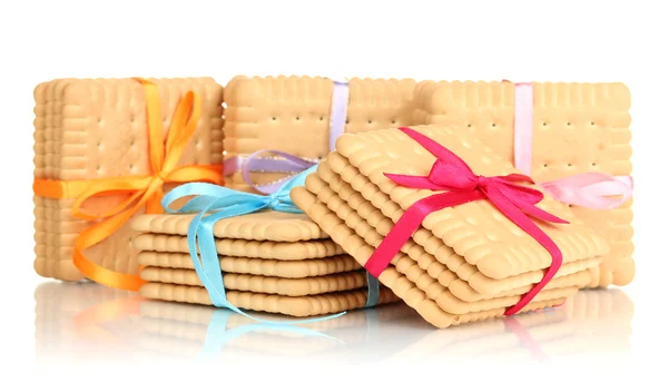 Dolci biscotti legati con nastri colorati isolati su bianco — Foto Stock