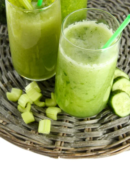 Glasses of green vegetable juice, isolated on white — Stock Photo, Image