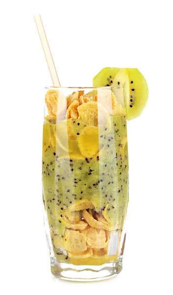 Delicioso smoothie de frutas isolado em branco — Fotografia de Stock