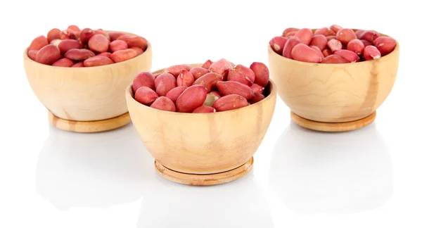 Peanuts in bowls isolated on white — Stock Photo, Image